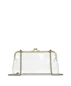 Make a style statement with the elegant Potenaz in our new Clear Bag Collection. When your destination requires a clear bag, the Potenaz is a great choice. Carry it with the chain strap or remove the strap and carry it as a clutch. This vintage-inspired profile is practical and appealing. 100% PVC Kiss-lock closure Signature brushed metal hardware, heavy handcrafted stitching Dimensions: 10 1/4"(W) x 5 1/2"(H) x 1 7/8"(D) Strap drop: 18 1/2" Rectangular Case Bag With Gold-tone Hardware For Daily Use, Daily Use Bags With Gold-tone Hardware And Rectangular Case, Everyday Bags With Gold-tone Hardware And Rectangular Shape, Rectangular Shopping Bag With Gold-tone Hardware, Clear Crossbody Bags For Shopping, Chic Crossbody Shoulder Bag With Clear Strap, Chic Rectangular Pouch With Detachable Strap, Daily Use Crossbody Bag With Clear Strap, Clear Crossbody Shoulder Bag With Detachable Strap