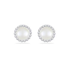 43872 - 14K White Gold - White Akoya Pearl Halo Stud Earrings Pearl Halo, Halo Stud Earrings, Detailed Jewelry, Halo Earrings Studs, Freshwater Pearl Bracelet, Freshwater Pearls Earrings, Gold Halo, Jewelry Show, Akoya Pearls