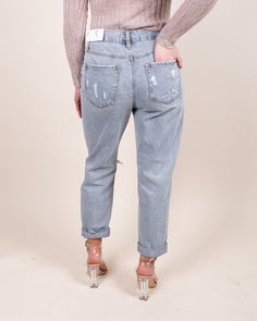 Step aside boyfriend jeans, our Daya High Rise Distressed Girlfriend Denim are here! These light wash high rise denim have no stretch with a cuffed hemline. Finished with a front fly + zipper button closure. These will be your new favorite go to denim since this pair is simply versatile and can be paired with anything in your closet! High Rise Fit True Light Wash Wash Straight Leg No Stretch Distressed Fabrication Fading & Whiskering Cuffed Hem– 3.5” difference in Length when Uncuffed Classic 4 Ripped Light Wash Cropped Jeans For Fall, Light Wash Mom Fit Jeans For Fall, Fall Light Wash Mom Fit Jeans, Trendy Ripped Medium Wash Cropped Jeans, Trendy Ripped Cropped Jeans In Medium Wash, Medium Wash Mom Fit Jeans For Spring, Trendy Light Wash Cropped Jeans With Frayed Hem, Chic Light Wash Distressed Cropped Jeans, Chic Distressed Light Wash Cropped Jeans