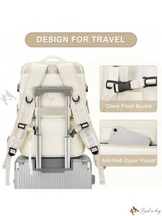 Bird in Bag - Waterproof Backpack with USB Charging Port for Women Waterproof White Backpack For Travel, White Waterproof Travel Backpack, White Waterproof Backpack For Travel, White Rectangular Backpack For Trip, Rectangular White Backpack For Trips, White Rectangular Backpack For Trips, Waterproof Backpack, Bird In Bag, Laptop Backpack