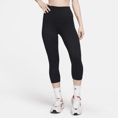 Up for a workout or down to chill, these leggings are the Ones that are ready for whatever you are. Their midweight, peachy-soft fabric stretches with your every move and dries quickly. Plus, a high waist is designed to meet your favorite cropped tops for a head-to-toe look that you can feel confident and comfortable in all day long. Nike Compression Activewear, Nike Functional Solid Color Activewear, Nike Moisture-wicking Yoga Pants For Sports, Nike Running Activewear, Versatile Nike Activewear For Workout, Nike Sporty Moisture-wicking Yoga Pants, Nike Go-dry Bottoms For Pilates, Nike Compressive Functional Bottoms, Casual Nike Activewear For Pilates