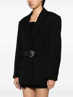 Alexander Wang Belted wool-canvas Blazer - Farfetch Tuxedo Blazer, Belted Blazer, Yoko London, City Dress, Blazer Black, Summer Beach Wear, T By Alexander Wang, Wool Blazer, Black Blazers