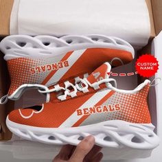 Personalized Name Cincinnati Bengals Max Soul Sneakers Running Sports Shoes For Men Women White Sneakers With Shock Absorption, White Sneakers With Shock Absorption And Breathable Fabric, Orange Mesh Running Shoes For Jogging, White Breathable Sneakers With Shock Absorption, Breathable Low-top Sneakers For Sports Events, Lace-up Running Shoes For Sports Events, Breathable Sportswear Sneakers For Sports Events, Breathable Sneakers For Sports Events, Orange Mesh Running Shoes For Sports