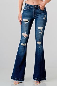 Our most sold Petra Jean style is now available in petite!!! Get ready to rock the casual chic look with our Petite Destroyed Mid Rise Stretch Flare Jeans! With a 9" rise and 31" inseam, these jeans are designed to flatter petite figures. The mid-rise and flare silhouette create a balanced, leg-lengthening effect. And the distressed details and patchwork add a trendy touch. Button closure, zip fly, and 5-pocket styling complete the look. Made with a blend of cotton, rayon, and span for ultimate Patch Jeans, Patched Jeans, Hey Girl, Girls Shopping, Jeans Style, Hat Fashion, Flare Jeans, Casual Chic, Mid Rise