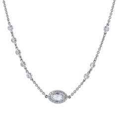 For Sale on 1stDibs - 4.98 carats of Bezel set Diamonds by The Yard in 18 karat White Gold Necklace This is a one of a kind, original, handmade by H&H Jewels. This necklace Dazzling Platinum Oval Necklaces, Classic Oval Diamond Necklace With 17 Jewels, Oval Platinum Diamond Necklace With Single Cut Diamonds, Formal Oval Diamond Necklace In Platinum, Classic Hand Set Diamond Necklace For Anniversary, Formal Platinum Diamond Necklace With Oval Shape, Formal Oval Platinum Diamond Necklace, Classic White Hand Set Diamond Necklace, Classic White Hand-set Diamond Necklace