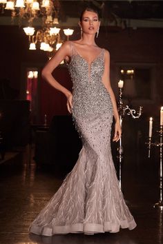 Cinderella Divine B718 beaded feathered mermaid gown Royal Prom, Sleeveless Mermaid Dress, Crystal Gown, Pageant Gown, Cinderella Divine, Layered Tulle Skirt, Silver Mermaid, Unique Prom Dresses, Evening Gown Dresses