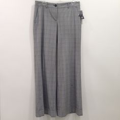 Inc Wide Leg Pants Nwt Women's Size 10 Color: Black Grey Plaid Inseam 34.5" Style: Jackie 2 Gray Full-length Dress Pants For Spring, Gray Full Length Dress Pants For Spring, Gray Full-length Bottoms With Welt Pockets, Gray Full-length Bottoms For Office, Gray Full-length Office Bottoms, Gray Full Length Office Bottoms, Gray Wide Leg Pants For Spring Workwear, Gray High Waist Pants For Formal Occasion, Gray Formal Bottoms For Spring