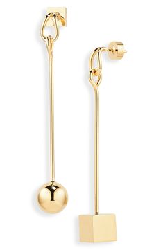 Sleek and dimensional, these mismatched drop earrings feature a modern geometric design that elevates everyday looks. Post back Goldtone plate Made in Italy Earrings In Gold, Geometric Design, Everyday Look, Gold Tones, In Italy, Nordstrom, Sleek, Drop Earrings, Italy