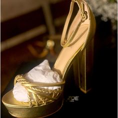 New Shoes. Chic Platform Wedding Shoes With Round Toe, Gold Wedding Shoes For Evening In Spring, Gold Wedding Shoes For Spring Evening, Gold Platform Sandals For Formal Occasions, Gold Elegant Platform Sandals, Elegant Gold Platform Sandals, Luxury Closed Toe Wedding Shoes With Padded Heel, Chic Platform Wedding Shoes For Evening, Luxury Wedding Shoes With 4-inch Heel