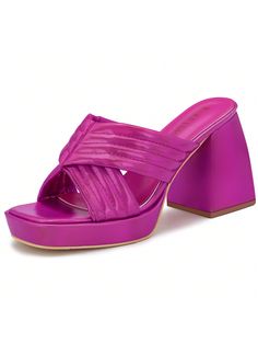 Purple Elegant,Fashionable Collar    Wedges Slide Sandals Embellished   Women Shoes Slip On Mules, Square Toe Heels, Platform Heels Chunky, Platform Wedge Sandals, Platform Wedges, Womens High Heels, Slide Sandals, Chunky Heels, Wedge Sandals