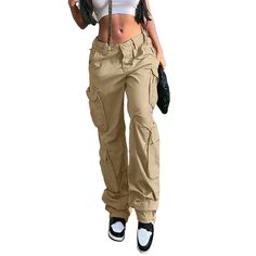 PRICES MAY VARY. 【Material】The cargo pants women baggy, made of Cotton and Polyester, breathable, skin-friendly, comfortable for all-day wear. 【Design】Casual loose cargo pants y2k women, simple but versatile, adding fashion to your overall dress. multiple practical and functional pockets, which are deep and big enough to store and secure your keys or phone and other essentials. Straight leg cargo pants, relaxed fit, elastic high waist, zipper and button closure.Poorok Vesmok OVABUKI 【Match】The w Denim Cargo Pants, Baggy Cargo Pants, Khaki Fashion, Baggy Pants, Baggy Pant, Women Cargos, Cargo Pants Women, Hip Hop Fashion, New Wardrobe