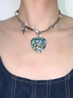 Heart Shape Abalone Shell Pendant Statement Choker | Jewelry | Three Fleas Faery Jewelry, Thigh Chain, Statement Choker, Y2k Style, Jewelry Choker, Abalone Shell, Shell Pendant, Silver Pearls, Ring Bracelet