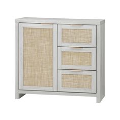 a white cabinet with two doors and three drawers