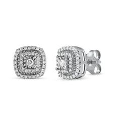 Each stud features a single round diamond center stone surrounded by a frames of smaller diamonds. Polished to a brilliant shine, these earrings secure comfortably with friction backs. Color: Metal Type. Gender: female. Age Group: adult. A Frames, Halo Stud Earrings, Halo Earrings Studs, Buy 1, Round Diamond, Types Of Metal, Round Diamonds, Gender Female, Womens Watches