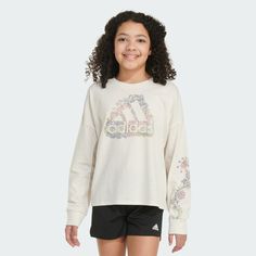 adidas Shop the Long Sleeve Heather Waist Crew Tee Kids - White at adidas.com/us! See all the styles and colors of Long Sleeve Heather Waist Crew Tee Kids - White at the official adidas online shop. Adidas Crewneck, Adidas Long Sleeve, Adidas Girl, Adidas Online, Adidas Performance, Girl Top, Girls Tshirts, Jersey Fabric, Shirts For Girls