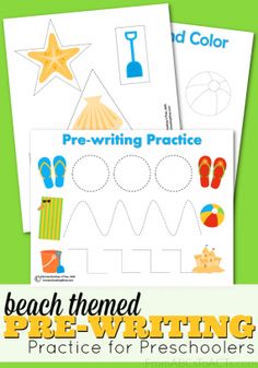 the printable beach themed pre - writing worksheet for preschoolers is shown