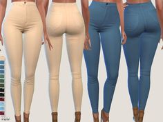 three different colored women's pants with high waist and low rise legs, all showing their butts