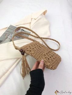 BirdinBag - Chic Vacation Mini Straw Bag with Stylish Tassel Embellishment Beige Fringe Shoulder Bag For Daily Use, Beach Shoulder Bag With Tassels, Rectangular Shape, Summer Brown Crochet Bag With Tassels, Brown Crochet Bag With Tassels For Summer, Beige Bucket Bag With Tassels For Daily Use, Beige Tassel Bucket Bag For Daily Use, Tasseled Straw Shoulder Bag, Bohemian Rectangular Bag With Tassels, Bohemian Rectangular Bags With Tassels