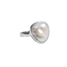 Silver & Pearl Ring - A lustrous baroque pearl in a sinuous, rhodium-plated setting makes a stunning statement on this elegant sterling silver ring. Each is unique and will vary.<br><br>Pearl: approx. 16mm Timeless Silver Sterling Silver Pearl Ring, Timeless Silver Pearl Ring In Sterling Silver, Elegant Baroque Pearl Drop Ring, Timeless Sterling Silver Pearl Ring In Silver, Baroque Pearl Ring For Anniversary, Luxury Silver Pearl Ring For Wedding, Elegant Baroque Pearl Open Ring, Elegant Baroque Pearl Ring For Wedding, Elegant Baroque Pearl Wedding Ring