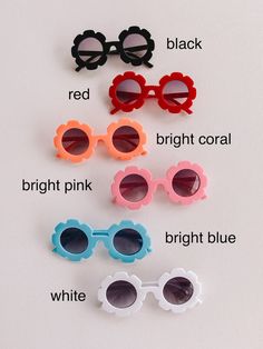 flower sunnies one size fits most 1Y-5Y (could fit older or younger child depending on head size!) UV400 lenses plastic frame + lens Playful Blue Sunglasses For Spring, Cute Blue Sunglasses For Summer, Fun Blue Sunglasses For Vacation, Cute Blue Summer Sunglasses, Fun Blue Sunglasses For The Beach, Flower Girl Sunglasses, Playful Blue Sunglasses With Uv Protection, Pink Plastic Summer Sunglasses, Trendy Flower-shaped Sunglasses For Summer