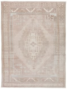 an antique rug is shown on a white background with light brown trimmings and designs