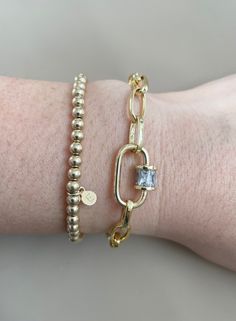 "Hello :) I am so happy you stopped by! New designs are added weekly so check back often. Follow my IG @en.interiors.jewelry for updates! https://www.instagram.com/en.interiors.jewelry/ Shop link ⬇️ https://enjewelrydesign.etsy.com This listing is for a bracelet with a gold filled (copper) carabiner lock. *Please note that carabiner charm can NOT be removed from the chain. Screw lock is fixed/ glued and can NOT be opened!  DETAILS: * Sold as (1) Bracelet  * Size: Choose your size- please note the chain is chunky, so consider adding extra 1/4 or 1/2\" to your normal size. **To find out your bracelet size, use a measuring tape or piece of string to measure the size of your wrist.  You should measure just above the wrist bone and then add -) 1/4\" to 1/2\" (depending on how tight you want) to Trendy Jewelry With Carabiner Clasp, Modern Charms Bracelets, Trendy Everyday Jewelry With Carabiner Clasp, Modern Jewelry With Secure Clasp For Gifts, Adjustable Chain Bracelet With Charms For Everyday, Lock Jewelry, Multiple Bracelets, Sweet Necklace, Lucky Bracelet