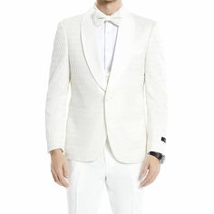 Elevate Your Style Game With The Tazio Round Honeycomb Texture 3-Piece Suit Set, A Perfect Blend Of Modern Sophistication And Classic Charm. With A Sleek Skinny Fit Jacket Featuring A Luxurious Satin Shawl Collar And Underarm Sweat Guards, Paired With Slim-Fit Pants Adorned In Solid Satin Color, And A Unique Double-Breasted Vest With A U-Neck Shawl Collar, This Ensemble Is A Showstopper. The Special Features, Including The Round Honeycomb Texture And An Included Bowtie, Set You Apart As A Trends White Long Sleeve Three-piece Suit For Semi-formal Events, White Three-piece Long Sleeve Suit For Semi-formal Events, White Three-piece Suit With Suit Collar For Semi-formal Occasions, White Three-piece Suit With Notch Lapel, White Three-piece Suit For Semi-formal Events, White Three-piece Suit For Semi-formal Occasions, Classic White Three-piece Suit, Tailored White Tuxedo Set, White Tailored Tuxedo Set