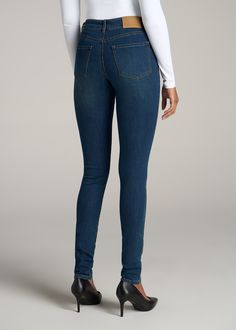 About Our Tall Jeans For Women Not a high-rise and not a low-rise, these staple skinny jeans for tall women offer a happy medium. Designed to hit just below the natural waist, our Sarah jeans are made of a comfortable fabric with an ultra-flattering silhouette. We created these tall jeans for women to be the perfect everyday pair that you can wear any day of the week, whether you’re out running errands, working in the office or meeting friends for dinner. The extended inseam of these tall skinny Versatile Medium Wash High Rise Jeans, Fall Medium Wash Mid-rise Jeggings, Mid-rise Medium Wash Jeggings For Fall, Fall Mid-rise Medium Wash Jeggings, Fitted Medium Wash Cropped Jeans, Dark Wash High Rise Bottoms For Everyday, Everyday Dark Wash High Rise Bottoms, Mid-rise Denim Blue Bottoms For Everyday, Everyday High Rise Dark Wash Bottoms