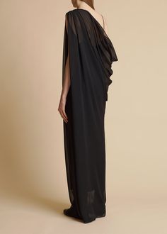 The Taj Dress in Black– KHAITE Draped Ruffles Evening Dress, Pre-draped Silk Chiffon Evening Dress For Gala, Flowy Silk Pre-draped Maxi Dress, Draped Ruffle Evening Dress, Pre-draped Silk Evening Dress, Formal Silk Maxi Dress With Sheer Sleeves, Silk Chiffon Bias Cut Dresses, Formal Pre-draped Silk Crepe Dress, Chic Sheer Silk Chiffon Dress