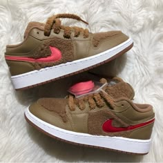 Rare Teddy Bear Air Jordan 1 Low Sneaker. Brown. Multicolor Swoosh. Rare. Brand New. Comes With Extra Laces And Original Shoebox. Rare Jordan Shoes, Jordan 1 Lows, Rare Jordans, Pink Jordans, Rare Shoes, Pretty Sneakers, Jordan Retro 11, Nike Air Jordan 6, Rare Sneakers