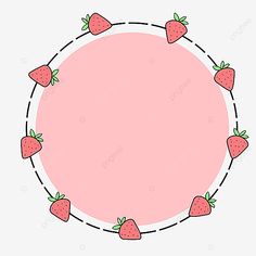 a pink circle with strawberries on it, frame, round, cartoon png and psd