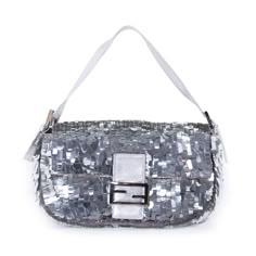 Fendi Silver Sequin Baguette Details: Silver Sequin / Silver-Tone Hardware / Single Leather Shoulder Strap / Blue Stain Lining / Magnetic Snap Closure at Front. Includes Dustbag Measurement: Width 25cm / Height 19cm Fendi Baguette Bag, Fendi Mini, Vintage Fendi, Blue Stain, Dream Bags, Fendi Baguette, Silver Sequin, Hermes Bags, Cute Bags