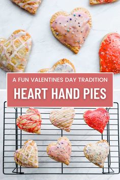 valentine's day heart hand pies on a cooling rack