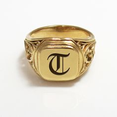 "The initial signet ring is a classic piece of jewelry for both men and women. Bring a little bling with this unique square-shaped initial signet ring in 24k gold plated brass with your choice of initial letters made especially for you. The monogram seal ring is polished to a high finish and decorated with a delicate ornamental design that will certainly be noticed as a refreshing element in any day or night outfit. This monogram ring is a perfect gift for a birthday, anniversary, as bridesmaid' Pinky Ring Gold, Men Signet Ring, Monogram Ring Gold, Engraved Signet Ring, Signet Ring Gold, Pinky Signet Ring, Ring Initial, Gold Initial Ring, Gold Pinky Ring