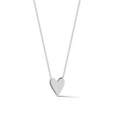 Simple and eternally classic, the DRD Heart Necklace is the perfect sentimental piece. Made of 14 karat gold and available in white, yellow, and rose, this heart necklace is also engravable. Fit up to three letters on the heart to keep your loved ones close to you at all times. Heart jewelry makes for an unforgettable and personal gift. Worn alone this delicate gold pendant necklace is romantic and chic. Layered with your other Dana Rebecca Designs pieces it adds a charming touch to your necklac Classic White Gold Jewelry With Heart Charm, Elegant White Gold Open Heart Charm Necklace, Elegant White Gold Heart Pendant Charm Necklace, Classic Sterling Silver Heart Necklace For Anniversary, Minimalist Heart Cut Jewelry With Polished Finish, Classic Double Heart White Gold Jewelry, Minimalist Heart Cut Polished Jewelry, Fine Jewelry White Gold Charm Necklace With Heart Pendant, Classic White Gold Charm Necklaces For Anniversary