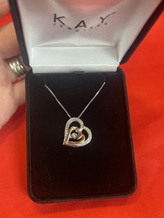 Sterling Silver 10k Rose Gold Heart Pendant Necklace 18" diameter chain Brand New! 14k Stamped Rose Gold Jewelry For Valentine's Day, 14k Rose Gold Jewelry For Valentine's Day, Rose Gold 14k Stamped Jewelry For Valentine's Day, Formal Double Heart Rose Gold Jewelry, Rose Gold Double Heart Jewelry For Formal Occasions, Valentine's Day 14k Stamped Silver Jewelry, Rose Gold Heart-shaped Jewelry Stamped 14k, Rose Gold Heart Pendant Necklace With Diamond Cut, Rose Gold Diamond Cut Heart Pendant Necklace