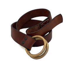 Solid Brass Double Ring 1.5 Brown Leather Belt | The Sausalito Adjustable Leather Belt Buckles With Brass Hardware, Vintage Bridle Leather Belt For Everyday Use, Vintage Bridle Leather Belt With Brass Buckle, Vintage Bridle Leather Belt With Antique Buckle, Modern Brown Belt With Brass Buckle, Adjustable Brown Bridle Leather Belt Buckles, Vintage Belts With Brass Buckle For Everyday Use, Adjustable Brown Bridle Leather Belt, Everyday Brown Belt Buckles With Belt Included