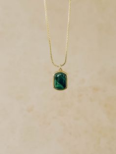 Immerse yourself in the captivating beauty of nature with our exquisite Malachite Necklace, where each stone tells a story of timeless elegance and natural wonder. ----------------------------------- ⟡ Pendant (16k gold filled over brass) ⟡ All necklace findings & chain are gold filled to ensure the highest quality piece ⟡ 100% nickel and lead free ⟡ Pendant size : 20mm x 10.7mm x 5.6mm  ⟡Stones : Malachite ""Available in [chain length, 16 inches], the necklace offers a comfortable fit that comp Luxury Yellow Gold Malachite Jewelry, Gold Malachite Gemstone Necklace, Yellow Gold Malachite Necklaces For Gift, Spiritual Green Necklace With Rectangular Pendant, Malachite Pendant Necklace As Gift, Malachite Pendant Necklace For Gift, Gold Malachite Necklace As Gift, Gold Malachite Necklace For May Birthstone, Malachite Pendant Jewelry As A Gift