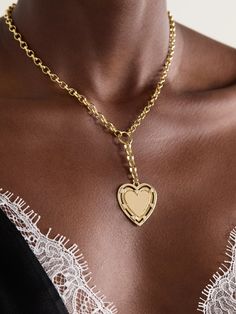 Foundrae believes that jewelry is a tool of self-expression, so styles like this necklace are perfect for marking a special occasion. It's handcrafted from 18-karat gold and strung with a heart-shaped peNdant set with 0.175-carats of sparkling diamonds. Engrave the center with initials of a loved one or an important date. Luxury 14k Gold Heart Charm Jewelry, Luxury 14k Gold Heart-shaped Jewelry, Gold Plated Clavicle Chain For Valentine's Day, Luxury 14k Gold Jewelry With Heart Charm, Luxury Gold Plated Heart-shaped Jewelry, Luxury Gold-plated Jewelry With Heart Charm, Gold Plated Clavicle Chain Jewelry For Valentine's Day, Luxury Heart-shaped Gold Plated Jewelry, Luxury Gold Plated Heart Jewelry