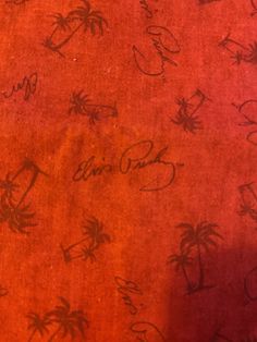 "Elvis Presley Fabric Red Hawaiian  Has his name on it and palm trees 3 Yards X 45\" wide" Elvis Presley Christmas, Fabric Red, Tree Shirt, Dec 30, Elvis Presley, Palm Tree, Rock And Roll, Palm Trees, Trees