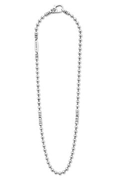 Signature Caviar beading and fluted accents lend additional intrigue to this handsome sterling silver chain necklace. Sterling silver Imported Classic White Gold Jewelry With Beaded Chain, Classic Sterling Silver Jewelry With Beaded Chain, Classic Silver Jewelry With Beaded Chain, Formal Silver Jewelry With Beaded Chain, Silver Beaded Chain Jewelry For Formal Occasions, Formal Silver Beaded Chain Jewelry, Formal Silver Ball Chain Jewelry, Formal Silver Beaded Chain Necklace, Silver Elegant Chain Necklace With Polished Beads