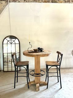 a table and two chairs in a room