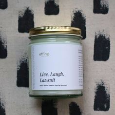 Why live, laugh, love when you can live, laugh lawsuit? The perfect gift for lawyers is here! Available for a limited time, this candle is the perfect corporate gift for lawyers and law firms. The jury is out: this candle smells amazing. Please note: this candle shares the same fragrance as our Warm Hugs and our limited-edition I Understand The Assignment candles. Fragrance Notes:TOP: Saffron, White TeaMIDDLE: Orchid, TobaccoBASE: Vanilla, Almond Milk, Tonka Bean Burn time: 45 hours Gift For Lawyer, Candles Fragrance, Candle Smells, Vanilla Almond Milk, Lawyer Gifts, Funny Candles, Candle Smell, Warm Hug, Tonka Bean