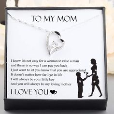 Heart Necklace - To My Mom - I Know It's Not Easy - Gnr19012 Mother's Day Gift Heart Cut Jewelry, Mother's Day Heart Cut Jewelry Gift, Mother's Day Gift Necklace With Hallmark, Sterling Silver Heart Necklace For Birthday And Mother's Day, Elegant Heart Necklace For Birthday And Valentine's Day, Sterling Silver Heart Necklace For Mother's Day Birthday, Meaningful Hallmark Necklace As Gift, Meaningful Heart Pendant Jewelry Gift, Meaningful Hallmarked Necklace Gift