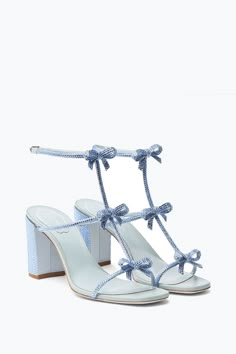 Caterina Crystal Powder Blue Sandal 80 Luxury Bow Straps Sandals For Summer, Mode Zara, High Heeled Sandals, Rene Caovilla, Blue Heels, Girly Shoes, Aesthetic Shoes, Shoe Inspo, Swag Shoes