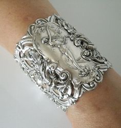 Unique Silver Cuff Bracelet, Victorian Silver Wedding Bracelets, Victorian Silver Bracelets For Wedding, Wedding Antique Silver Cuff Bracelet With Intricate Design, Antique Silver Wedding Cuff Bracelet With Intricate Design, Antique Silver Cuff Bracelet With Intricate Design For Wedding, Unique Antique Silver Wedding Jewelry, Antique Silver Wedding Bracelets, Antique Silver Wedding Bracelet