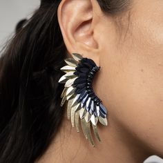 Size: Length: 3.5''/ Width: 1.5'' Wing Accessories, Raven Wings, Wings Earrings, Bead Hair, Bead Hair Accessories, Gold Angel Wings, Wing Jewelry, Angel Jewelry, Blue Angel