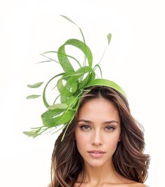 Dark Lime Green Womens Kentucky Derby Royal Ascot Fascinator Hat Garden Party Wedding Headband Cocktail Statement Race Formal Ladies KY Hat Hats By Cressida Kentucky Derby & Ascot Fascinator Hats Dark Lime Green Nerissa Sinamay Fascinator Pretty dark lime sinamay loops with lime green coque and biot feathers Fascinator hat body measures about 7-8 Inches wide,longer with feathers This lime green ounted with a matching headband. If you prefer a headband to match your hair, please make a note at ch Green Formal Hat Headpiece, Adjustable Green Mini Hat For Wedding, Elegant Green Hat Headpiece, Elegant Green Adjustable Costume Hats And Headpieces, Green Evening Hat, Adjustable Green Costume Hats And Headpieces For Wedding, Fitted Green Costume Hats And Headpieces For Wedding, Elegant Green Short Brim Headpieces, Green Fitted Costume Hat For Wedding