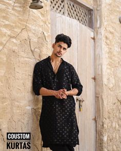 **Welcome to Our Shop: Coustomkurtas** Pure  Black Chikankari Work Kurta Pajama For Men | Embroidered Kurta Sets | Indian Kurta Pyjama for Wedding | Georgette Kurta Sets - Black - Sequence Kurta Pyjama  **Men's Long Kurta**   Elevate your ethnic wardrobe with our top-quality Short Kurta. Crafted from a luxurious cotton blend, this regular-fit kurta features full sleeves and a classic design. Pair it with traditional for a standout look at special occasions. **Product Details - **Material  Embroi Black Embroidered Sherwani Straight Kurta, Festive Black Sherwani With Chikankari Embroidery, Black Sherwani With Chikankari Embroidery For Festivals, Traditional Black Straight Kurta Sherwani, Black Cotton Sherwani With Long Sleeves, Black Long Sleeve Kurta For Transitional Season, Black Straight Kurta For Traditional Ceremonies, Black Kurta For Navratri Traditional Ceremonies, Black Kurta With Dabka For Traditional Ceremonies