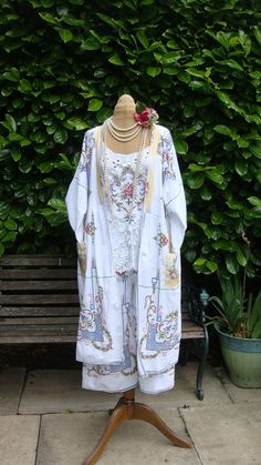 STUNNING EMBROIDERED KIMONO X Duster Cotton Boho Reworked Tablecloth Vintage Cross Stitch Floral Birds Size L - Etsy Cross Stitch Floral, Sewing Circles, Embroidered Kimono, Vintage Cross Stitch, Romantic Goth, Vintage Cross Stitches, Social Club, Womens Jackets, Vintage Linens